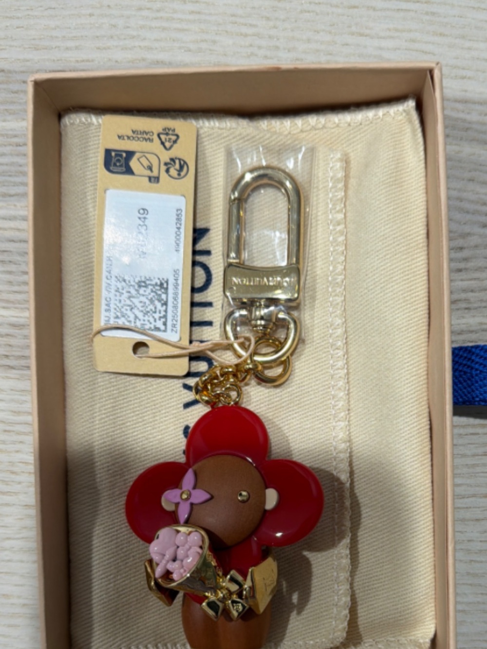 Louis Vuitton Red and Pink Flower Key Charm with Gold Hardware